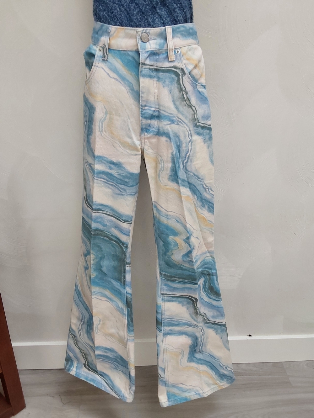 BDG Funky Marbled Blue & Cream Wide-Leg Jeans